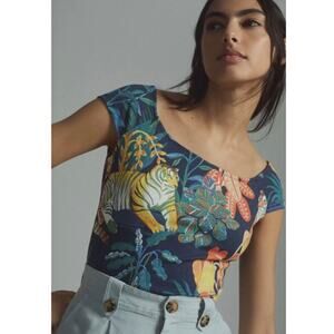 ANTHROPOLOGIE Maeve Off-The Shoulder Top tiger jungle . Size small Retail $58